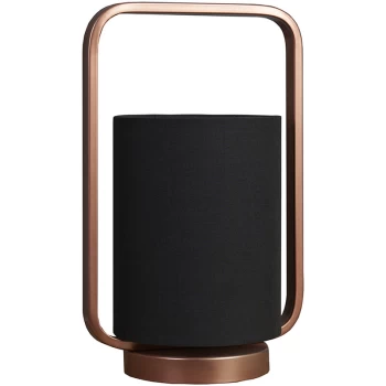 Image of Metal Table Lamp with Fabric Drum Lampshade - Copper