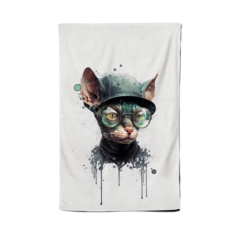 Image of Warren Reed - Designer Cornish Rex Cat Splashart Tea Towel Multicolor Unisex