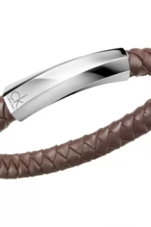 Image of Mens Calvin Klein Stainless Steel Large Bewilder Leather Bracelet KJ2BCB09020L