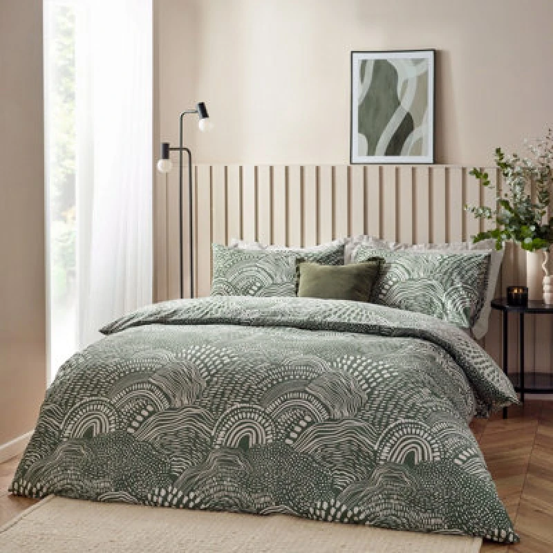 Image of Nola Abstract Duvet Cover Set Olive, Olive / Single
