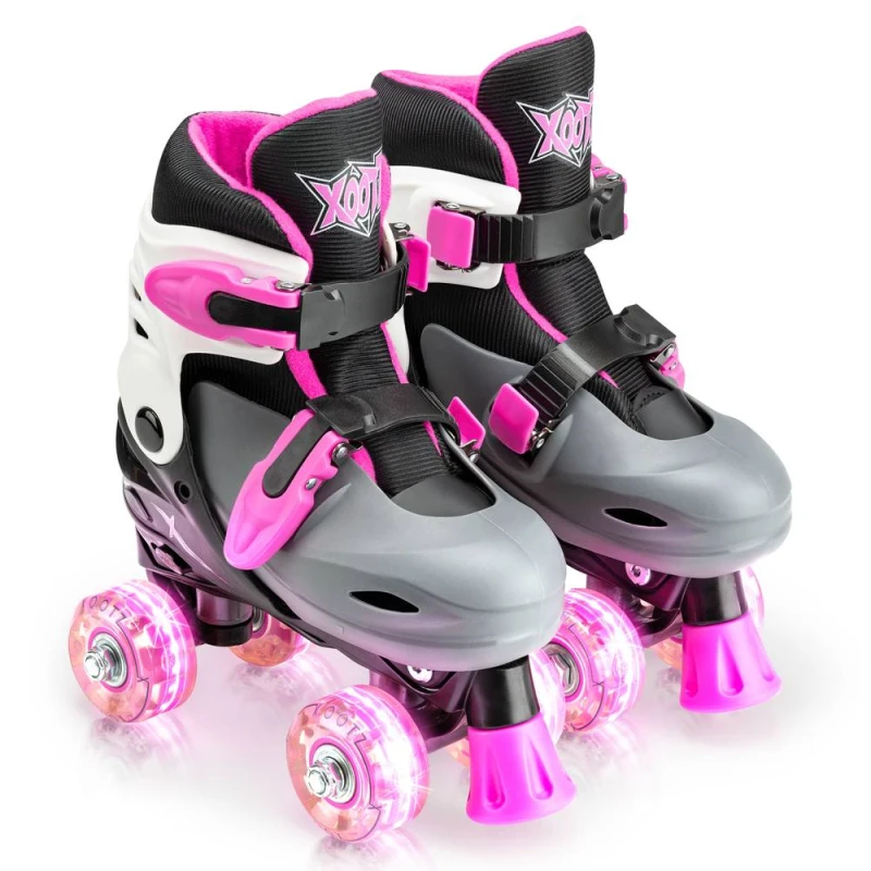 Image of Xootz Kids Quad Skates, Adjustable Roller Skates, LED Wheels Pink Size: Small Pink Unisex Small