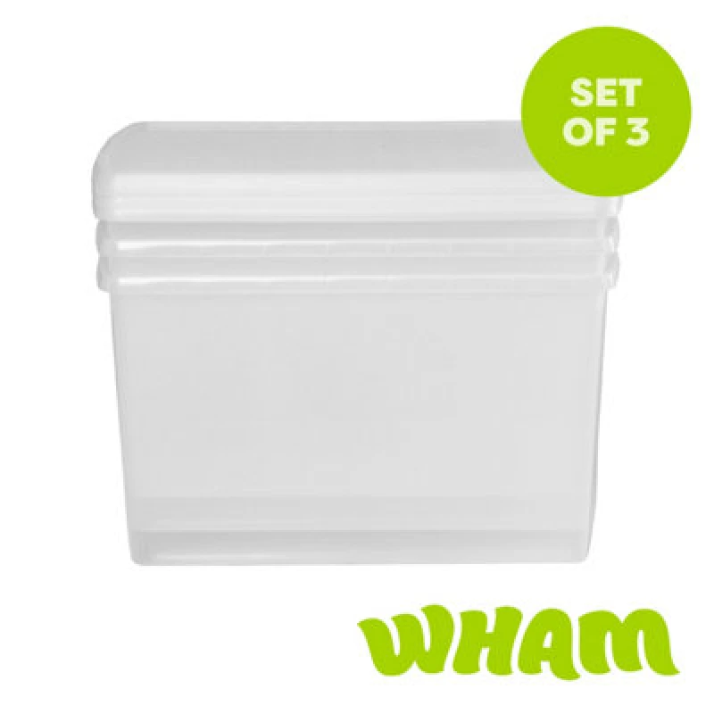 Image of Wham Clip 3X 62L Rectangular Plastic Storage Boxes With Clip Lock Lids. Ideal For Home, Office, Toys & More - Clear/clear