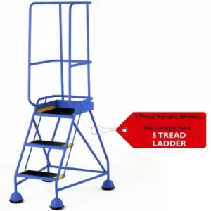 Image of 5 Tread Mobile Warehouse Steps & Guardrail Blue 2.2m Portable Safety Stairs
