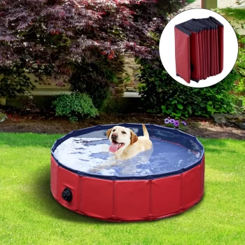 Image of Pawhut 160 x 30H cm Pet Swimming Pool - Red/Dark Blue PVC