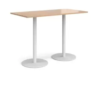 Image of Monza rectangular poseur table with flat round white bases 1600mm x 800mm - beech