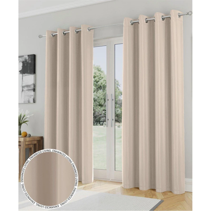 Image of Enhanced Living Enhanced Living 'Nightfall' Natural Plain Supersoft Thermal Blockout Eyelet Curtains Natural