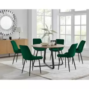 Image of Furniture Box Santorini Brown Round Dining Table and 6 Green Pesaro Black Leg Chairs