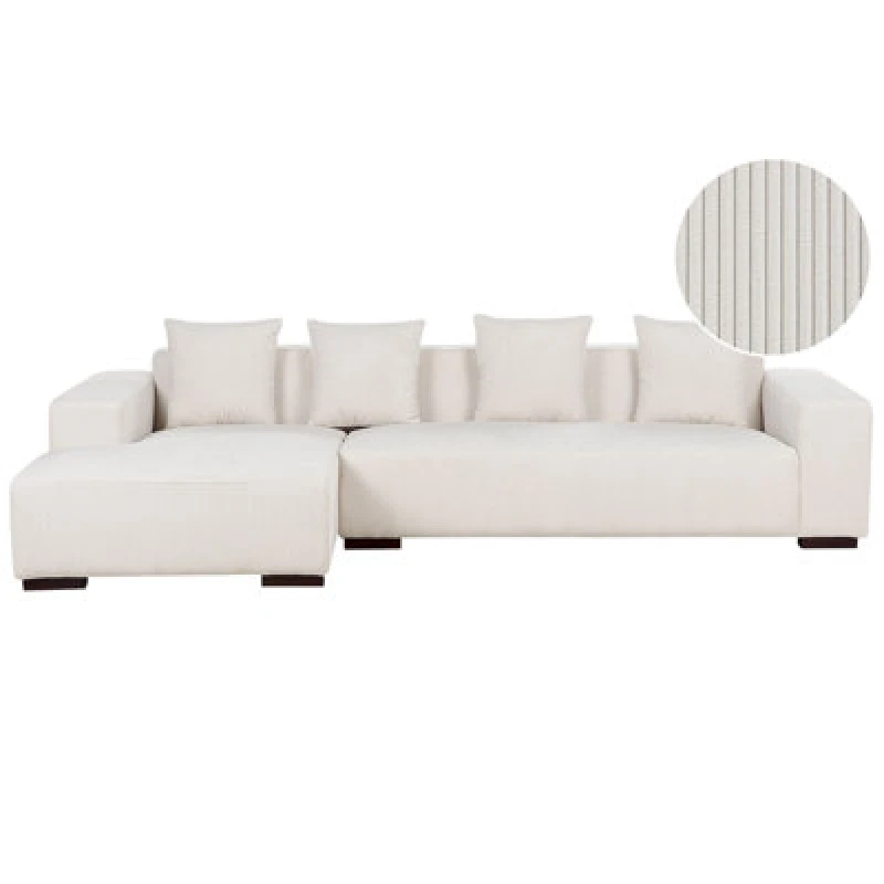 Image of Beliani Corner Sofa 4 Seater Lungo Corduroy Off-White Right Hand