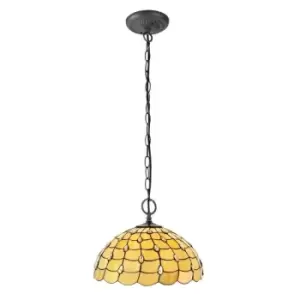 Image of 2 Light Downlighter Ceiling Pendant E27 With 50cm Tiffany Shade, Beige, Clear Crystal, Aged Antique Brass - Luminosa Lighting