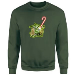 Image of Star Wars Candy Cane Yoda Green Christmas Sweatshirt - M - Green