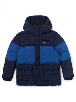 Image of Lacoste Boys Colourblock Padded Coat - Navy