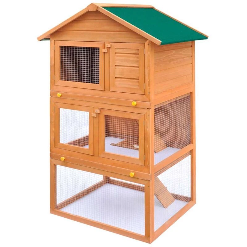 Image of vidaXL Outdoor Rabbit Hutch 3 Layers Wood Small Animal House Pet Cage Habitat