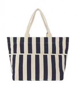 Image of Accessorize Woven Stripe Tote Bag - Navy