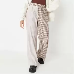 Image of Missguided Petite Wide Leg Gingham Spliced Trousers - Brown
