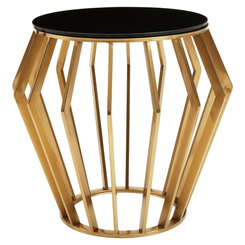 Image of Premier Housewares Elegant Black and Gold Round Side Table, Stylish Black Glass Topped Round Table for Livingrooms and Bedrooms Gold