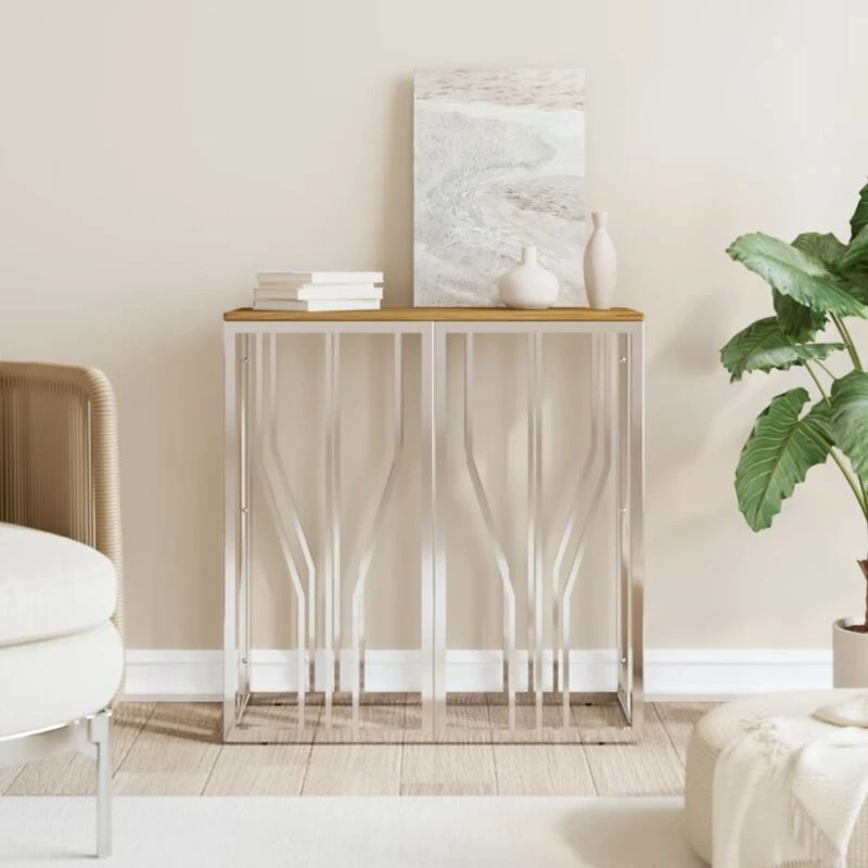 Image of VIDAXL Console Table Silver Stainless Steel and Solid Wood Acacia Vidaxl 8720287200178