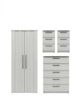 Image of Taylor Ready Assembled 4 Piece Package - 2 Door Wardrobe, 5 Drawer Chest And 2 Bedside Chests