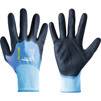 Image of 737 Tegera Palm-side Coated Black/Blue Gloves - Size 8