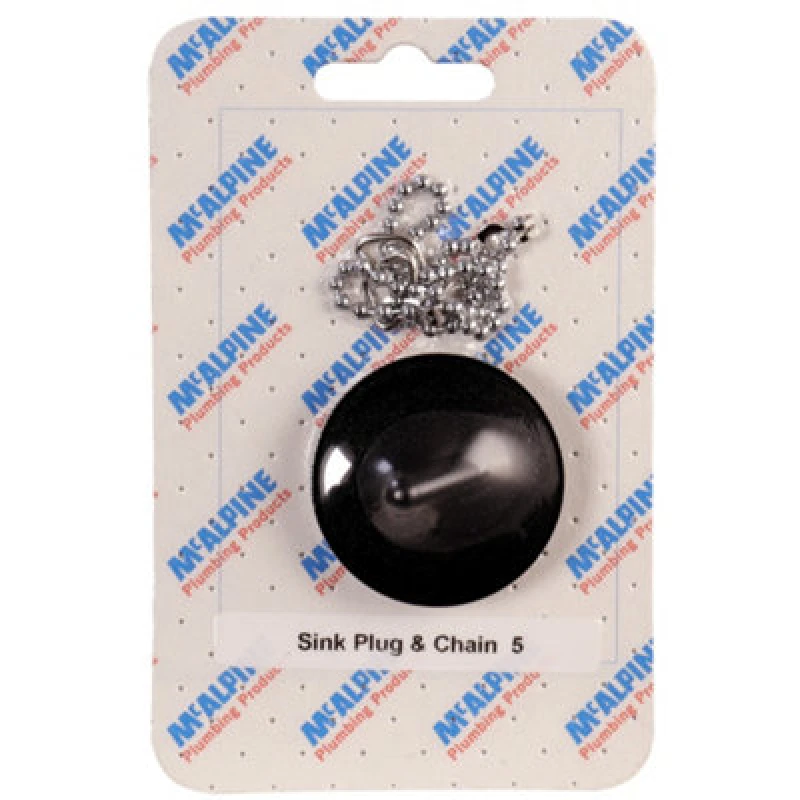 Image of Mcalpine Handipak No. 5 Basin Sink Black Plug And Stainless Steel Chain