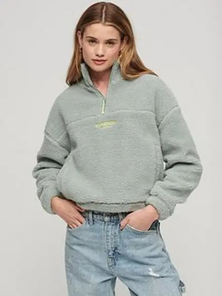 Image of Superdry Light Jade Green Embroidered Borg Half Zip Teddy Sweatshirt Green Female XL 199766UK