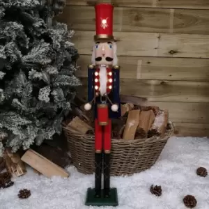 Image of 76cm LED Battery Operated Indoor Christmas Wooden Nutcracker Decoration in Blue Jacket