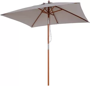 Image of Outsunny Wooden Patio Umbrella Market Parasol Outdoor Sunshade 6 Ribs Grey