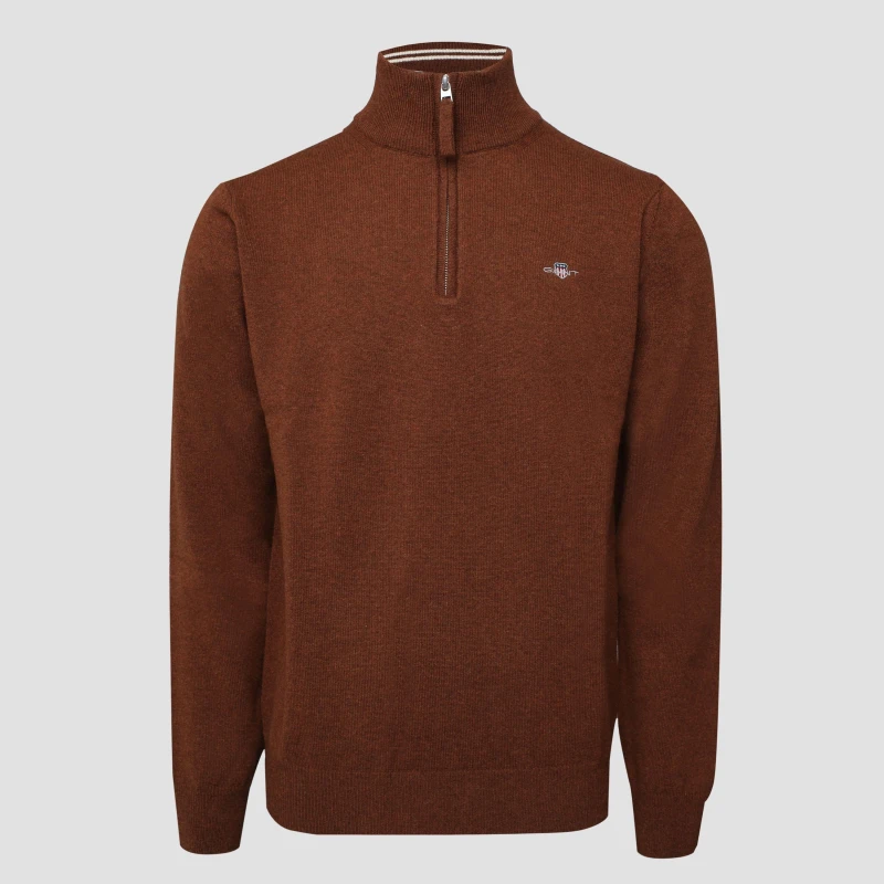 Image of Gant Superfine Lambswool Half Zip Sweater Brown male S