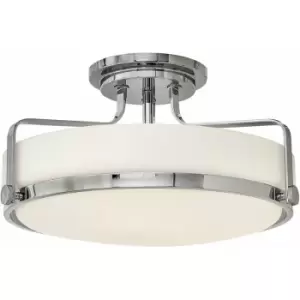 Image of Loops - 3 Bulb Semi Flush Light Opal Glass Metal Ring Polished Chrome LED E27 60W
