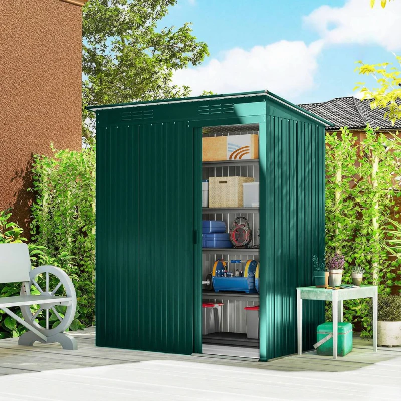 Image of Outsunny 5 x 3.5ft Metal Garden Shed with Effortless Assembly, Green 84H-456V00GN