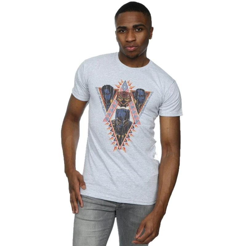 Image of Marvel Marvel Men Black Panther Tribal Heads T-Shirt in Grey Size: Small Grey S Male 5057736574416
