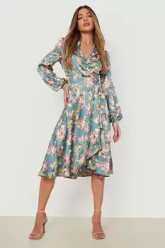 Image of Floral Wrap Belted Midi Dress