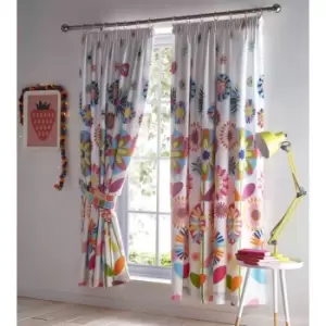 Image of Portfolio Home Kids Club Candy Bloom One Pair Of Lined Curtains (66 X 72") With Matching Tie Backs Multi-coloured