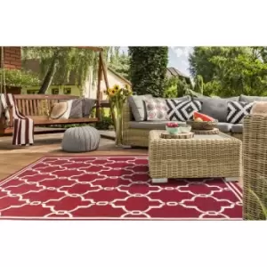 Image of Terrace Spanish Tile Flatweave Outdoor Indoor Bordeaux Rug in 80 x 150cm (2'6''x5'0'')