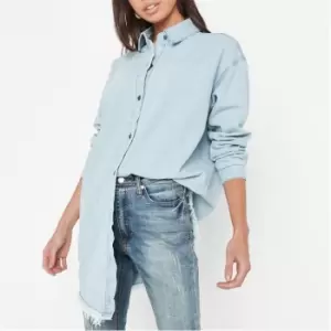 Image of Missguided Petite Oversized Denim Shirt Dress - Blue