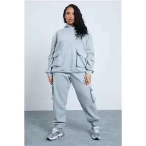 Image of I Saw It First Grey Plus Size Waffle Pocket Front Hoodie Co Ord - Grey