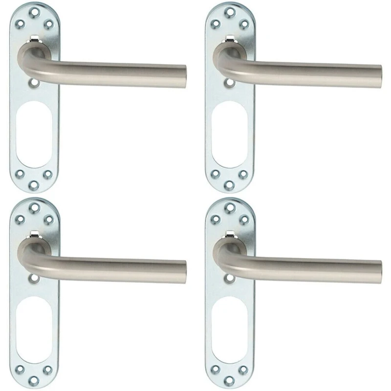 Image of Loops 4x PAIR Straight Lever on Steel Inner Backplate 168mm Door Handle Satin Steel Metallics