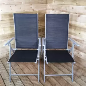 Image of 2 x Multi Position High Back Reclining Garden / Outdoor Folding Chair in Black and Silver
