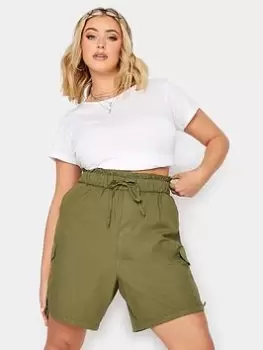 Image of Yours Paperbag Cargo Shorts Khaki, Green, Size 26-28, Women
