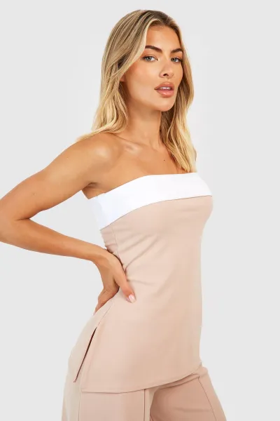 Image of Crepe Contrast Longline Bandeau
