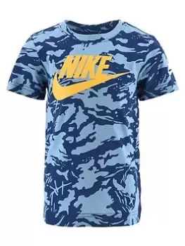 Image of Nike Kids Boys AOP Club Camo T-Shirt S/S, Dark Blue, Size 3-4 Years