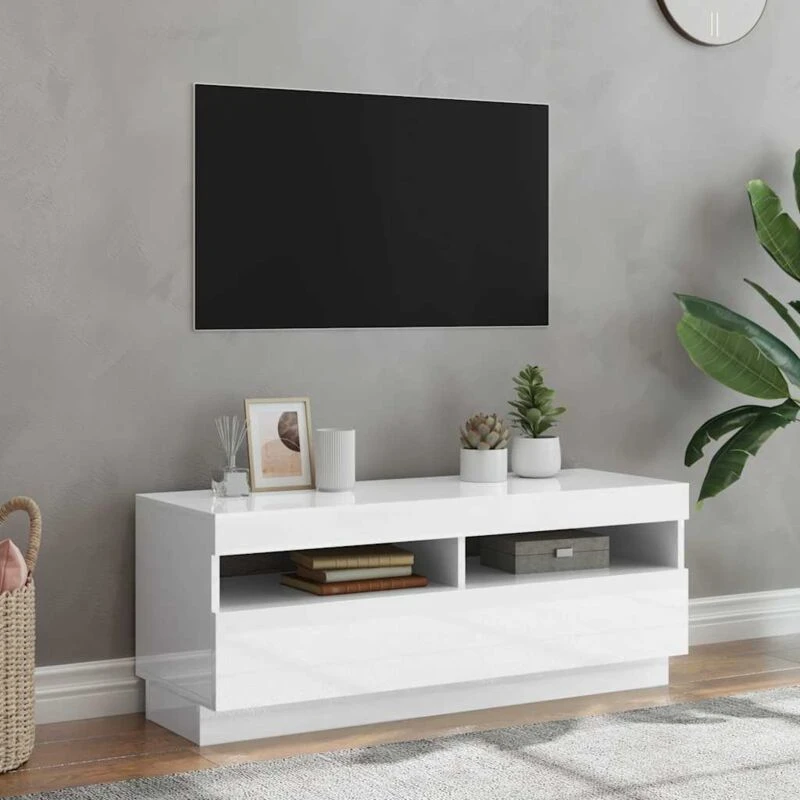 Image of VIDAXL TV Cabinet with LED Lights High Gloss White 100x35x40cm Vidaxl 8720286218709