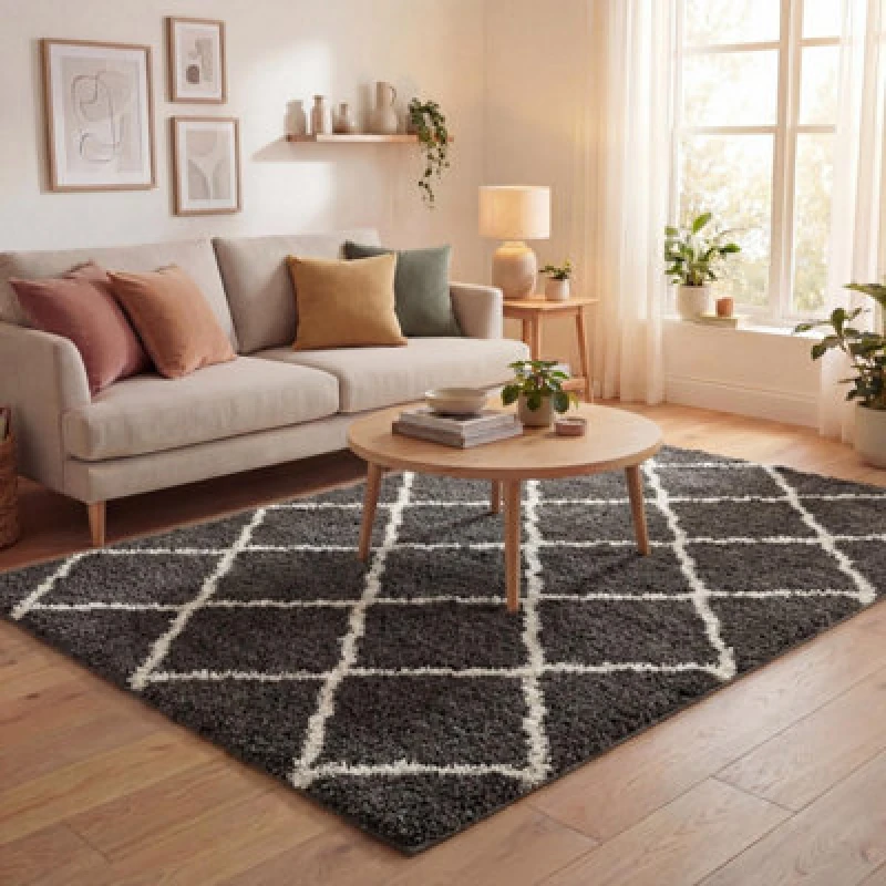 Image of THE RUGS Soft Moroccan Shaggy Rugs & Runners in Dark Grey Living Room Size: 160cm x 230cm Dark Grey Unisex 160cm x 230 cm