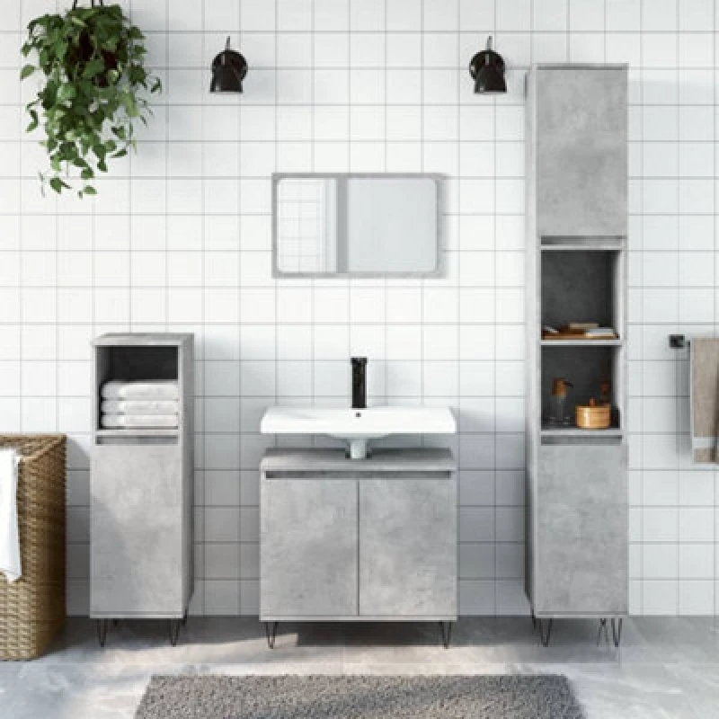 Image of Vidaxl 3 Piece Bathroom Cabinet Set Concrete Grey Engineered Wood
