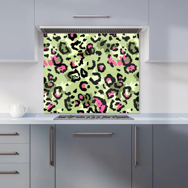 Image of Warren Reed - Designer Green & Pink Leopard Print Kitchen Splashback Size: 600mm x 650mm Green Unisex 600mm x 650mm