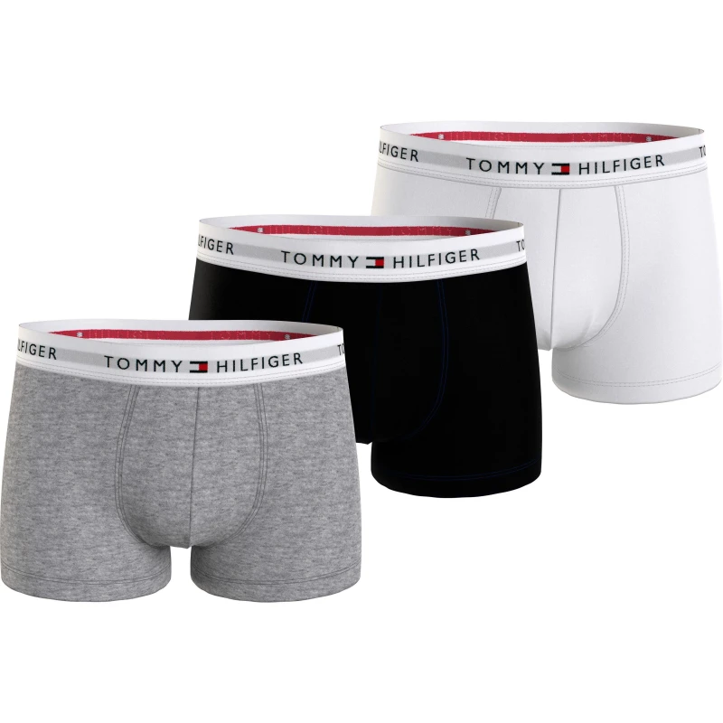 Image of Tommy Hilfiger 3 Pack Logo Waistband Trunks Blk/Wht/Gry 0UC male Large
