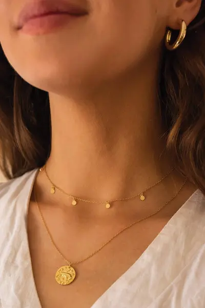 Image of Elk & Bloom Dainty 18K Gold Disc Choker Necklace Gold