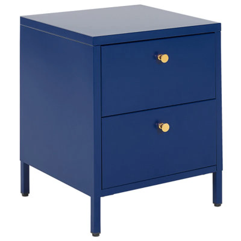 Image of Beliani 2 Drawer Bedside Table Kylea Metal Navy Blue