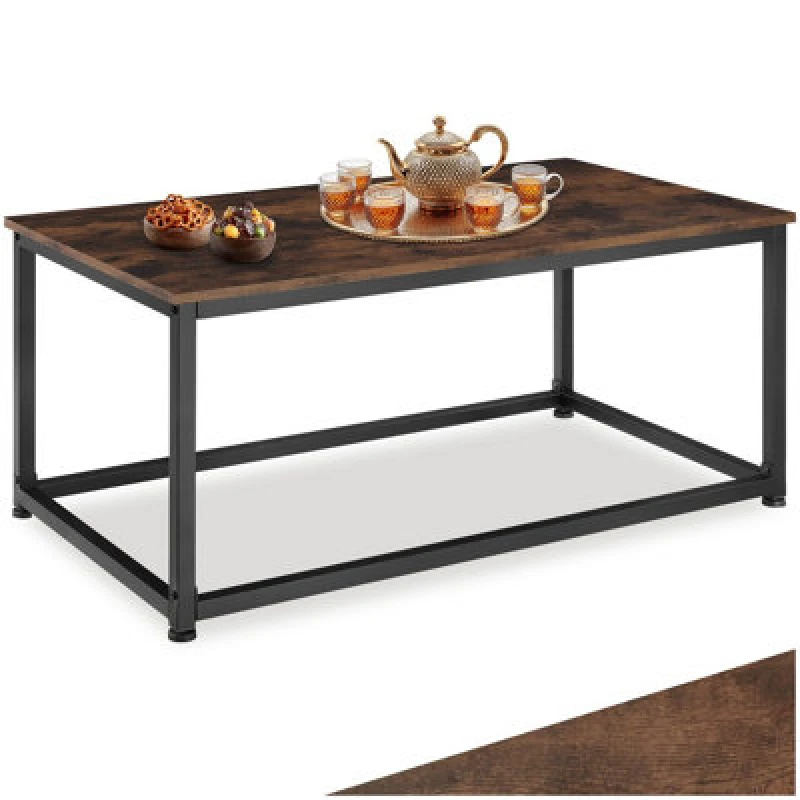 Image of Tectake Coffee Table - Rectangular With Height-Adjustable Plastic Feet - Industrial Wood Dark, Rustic