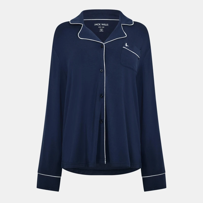 Image of Jack Wills Womens JW Modal Long Sleeve Pyjama Set Navy female 8 (XS)