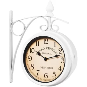 Image of Double Sided Train Station Wall Clock Black or White Vintage Design Quartz Retro Classic Antique Battery Operated Traditional Decor Metal Home White